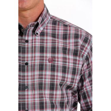 Men's Cinch Plaid Print Long Sleeve Shirt - Navy/Pink/Light Blue