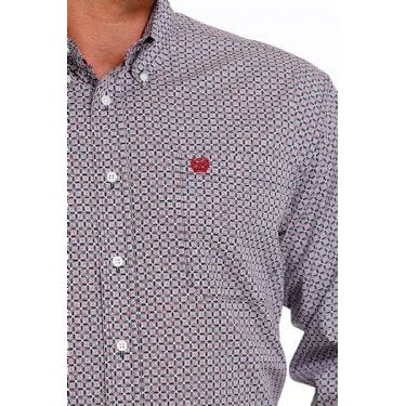 Cinch Men's Geometric Print Long Sleeve Shirt - Blue/Red