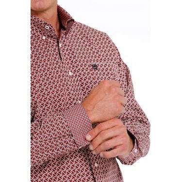 Cinch Men's Geometric Print Long Sleeve Shirt - Red