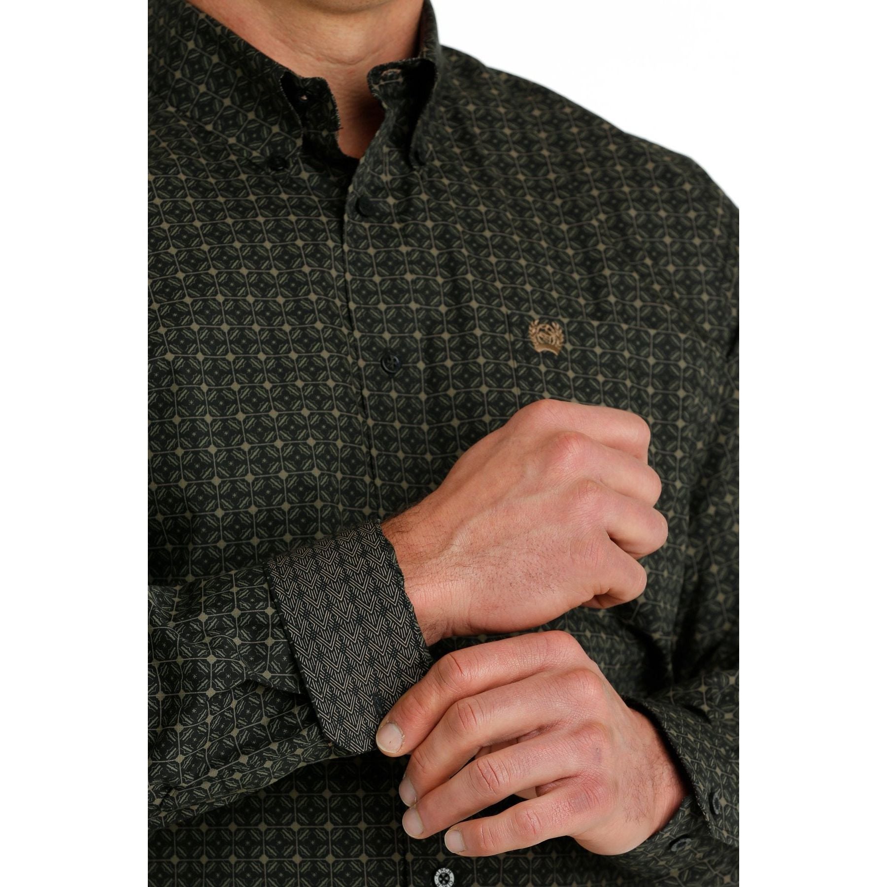 Cinch Men's Medallion Print Button-Down Western Shirt - Olive/Black