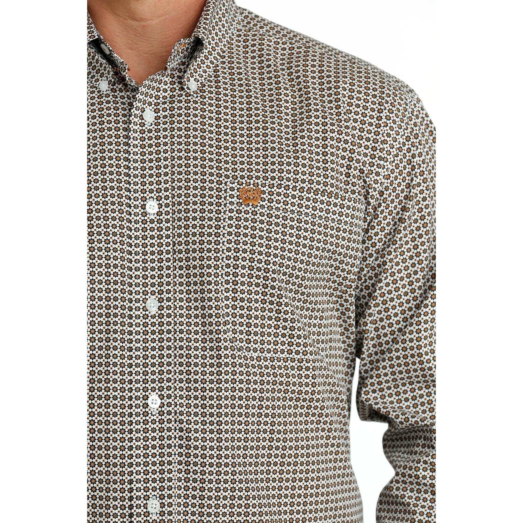 Cinch Men's Geometric Print Button-Down Western Shirt - White/Gold