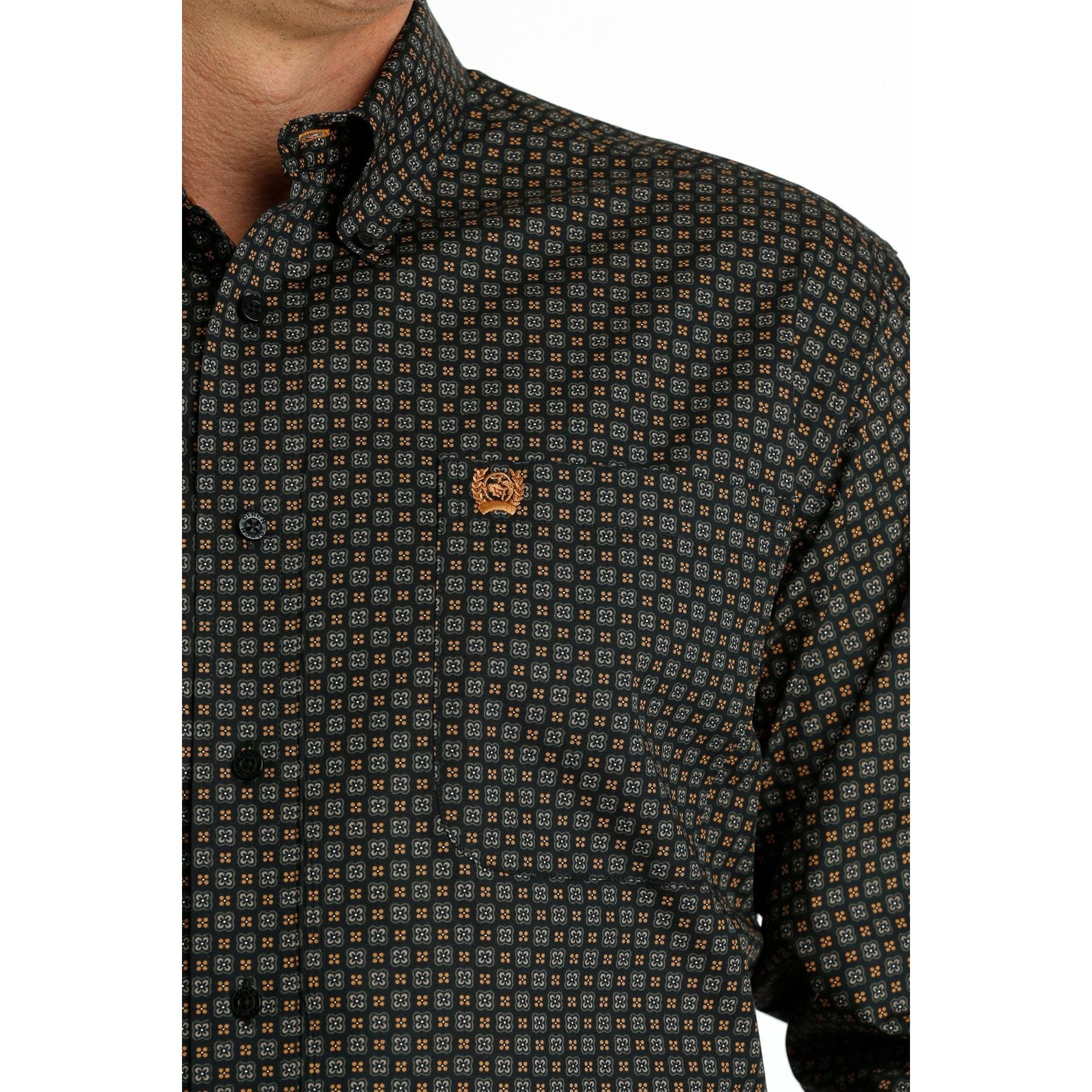 Cinch Men's Geometric Print Long Sleeve Shirt - Black/Olive/Gold