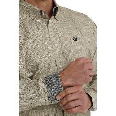 Cinch Men's Geometric Print Long Sleeve Shirt - Khaki/Black