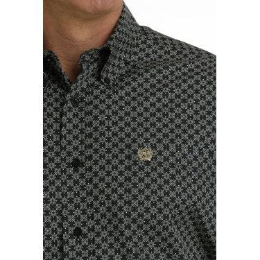 Men's Cinch Geometric Print Long Sleeve Shirt - Black/Khaki