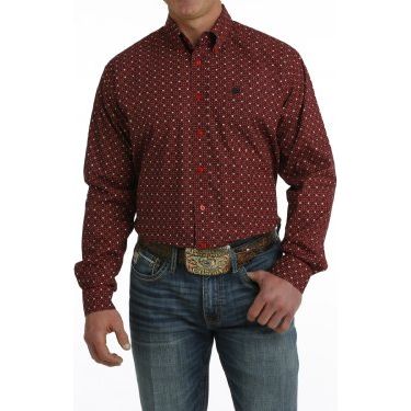 Men's Cinch Geometric Print Long Sleeve Shirt - Red/Black