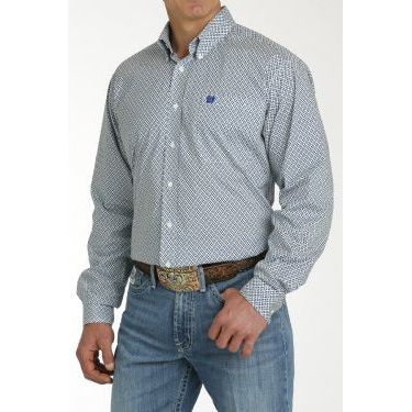 Cinch Men's Geometric Stretch Button-Down Western Shirt - Blue/White