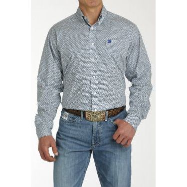 Cinch Men's Geometric Stretch Button-Down Western Shirt - Blue/White