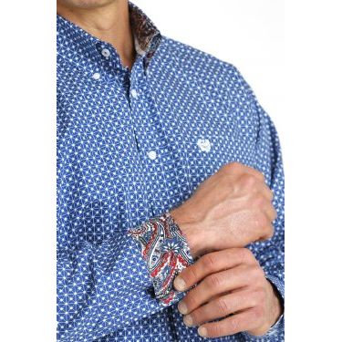 Cinch Men's Star Print Button-Down Western Shirt - Blue/White