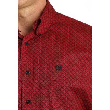 Cinch Men's Stretch Geometric Print Button-Down Western Shirt - Red/Black