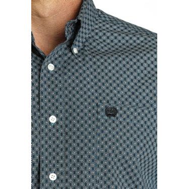 Cinch Men's Stretch Geometric Print Button-Down Western Shirt - Teal/Navy