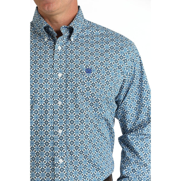 Men's Cinch Geometric Print Button-Down Western Shirt - Blue/White