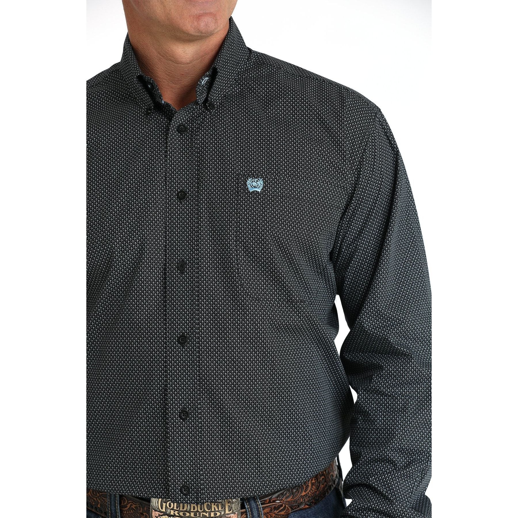 Men's Cinch  Geometric Print Button-Down Western Shirt - Black