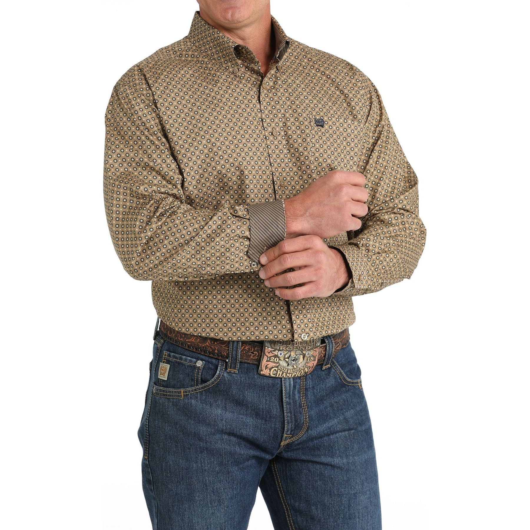 Cinch Men's Geometric Print Button-Down Western Shirt - Brown