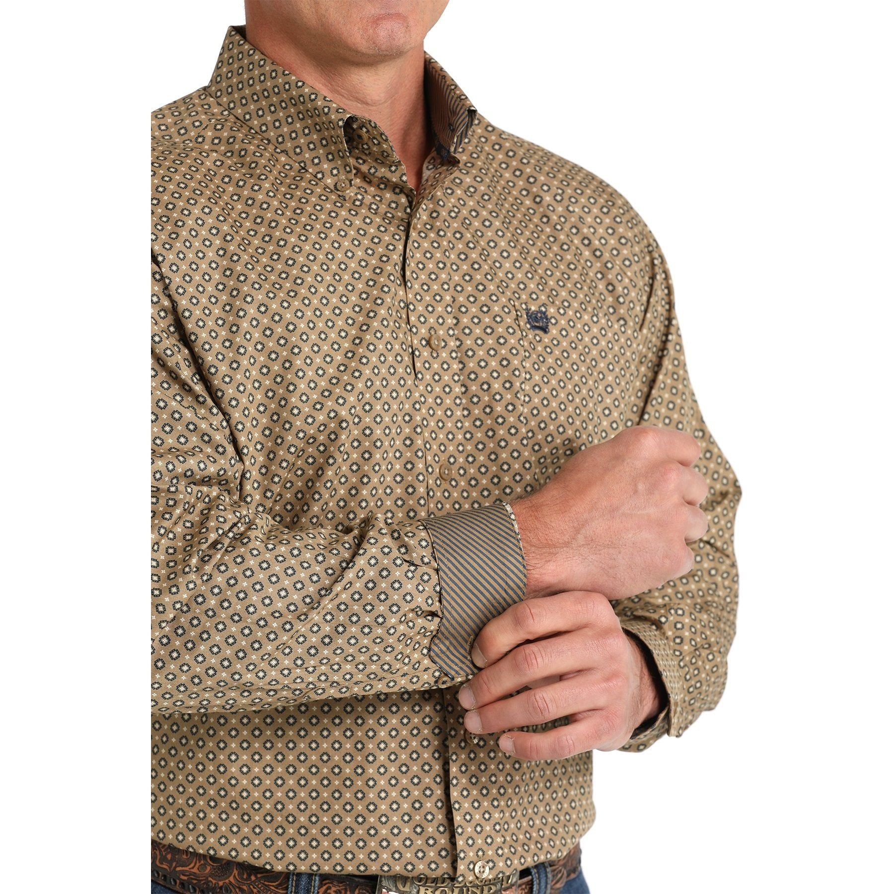 Cinch Men's Geometric Print Button-Down Western Shirt - Brown