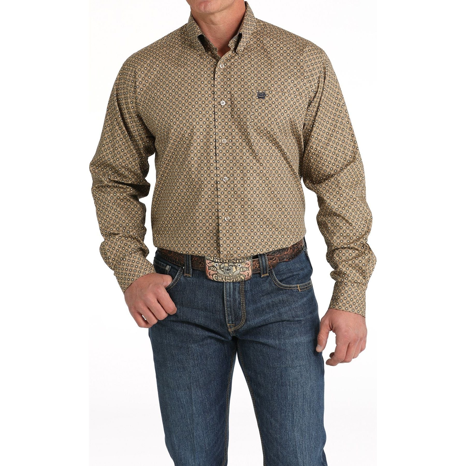 Cinch Men's Geometric Print Button-Down Western Shirt - Brown