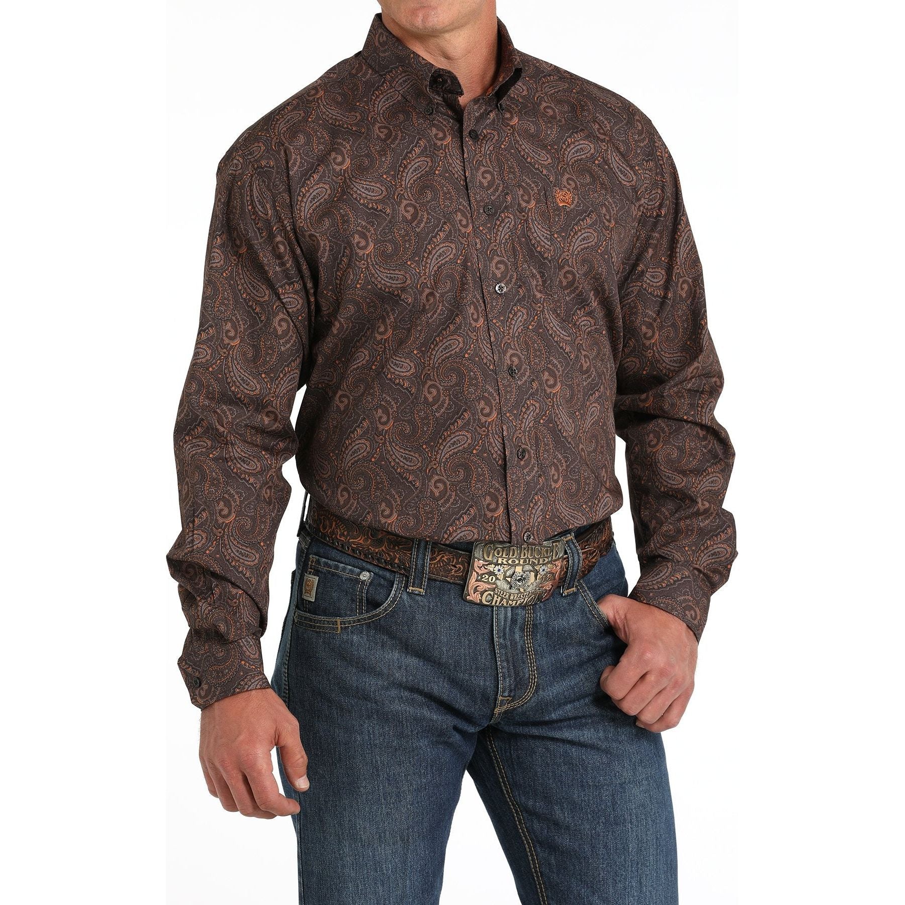 Cinch Men's Paisley Print Button-Down Western Shirt - Brown