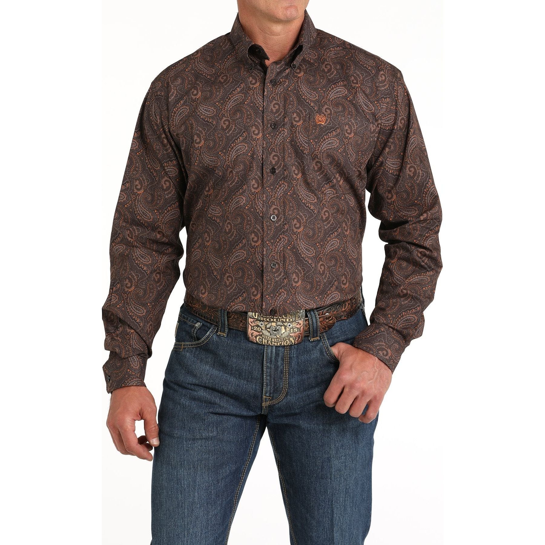 Cinch Men's Paisley Print Button-Down Western Shirt - Brown