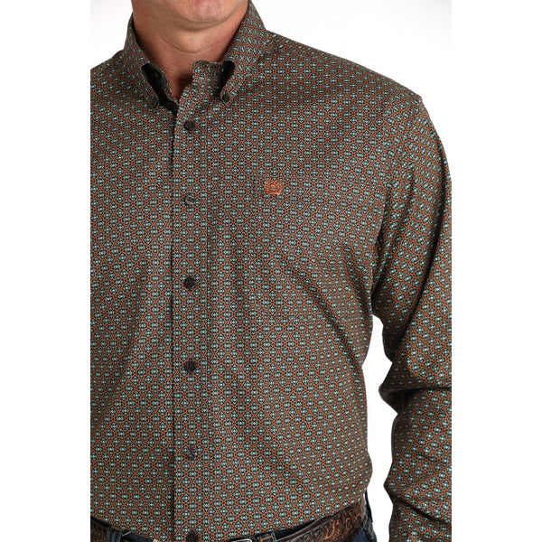 Cinch Men's Geometric Print Button-Down Western Shirt - Brown