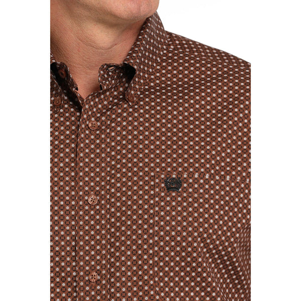 Cinch Men's Geometric Print Button-Down Western Shirt - Brown