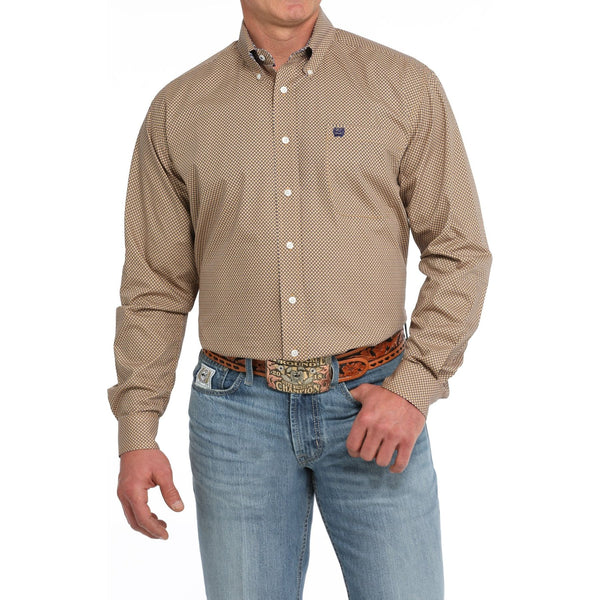 Cinch Men's Geometric Print Button-Down Western Shirt - Gold