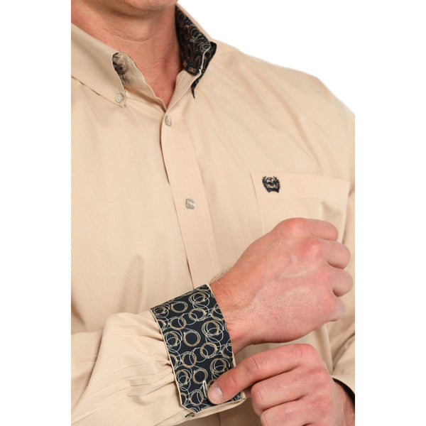 Cinch Men's Microstrip Print Button-Down Western Shirt - Gold