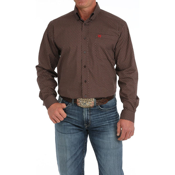 Men's Cinch Starburst Print Button-Down Western Shirt-Brown