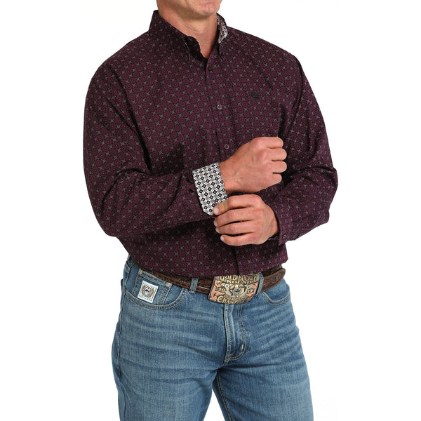 Men's Cinch Geometric Print Button-Down Western Shirt-Purple
