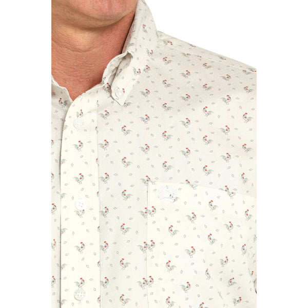 Men's Cinch Rooster Print Button-Down Western Shirt-Gray