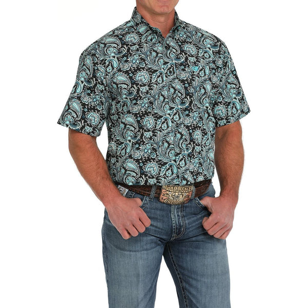 Men's Cinch Paisley Print Short Sleeve Shirt-Black