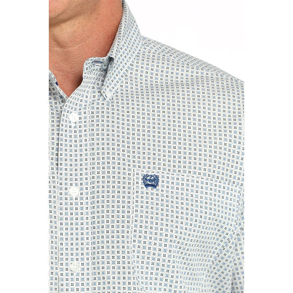 Men's Cinch Geometric Print Short Sleeve Shirt-White