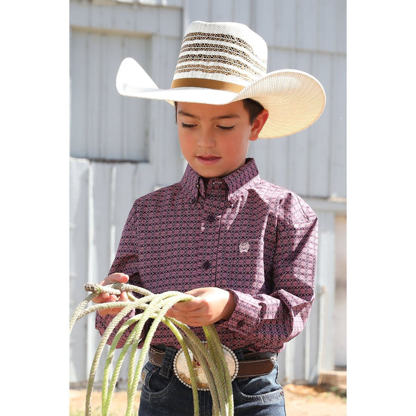 Cinch Boy's Geometric Print Button-down Western Shirt-Purple