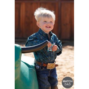 Infant/Toddler/Boy's Cinch Paisley Print Button Down Western Shirt-Blue