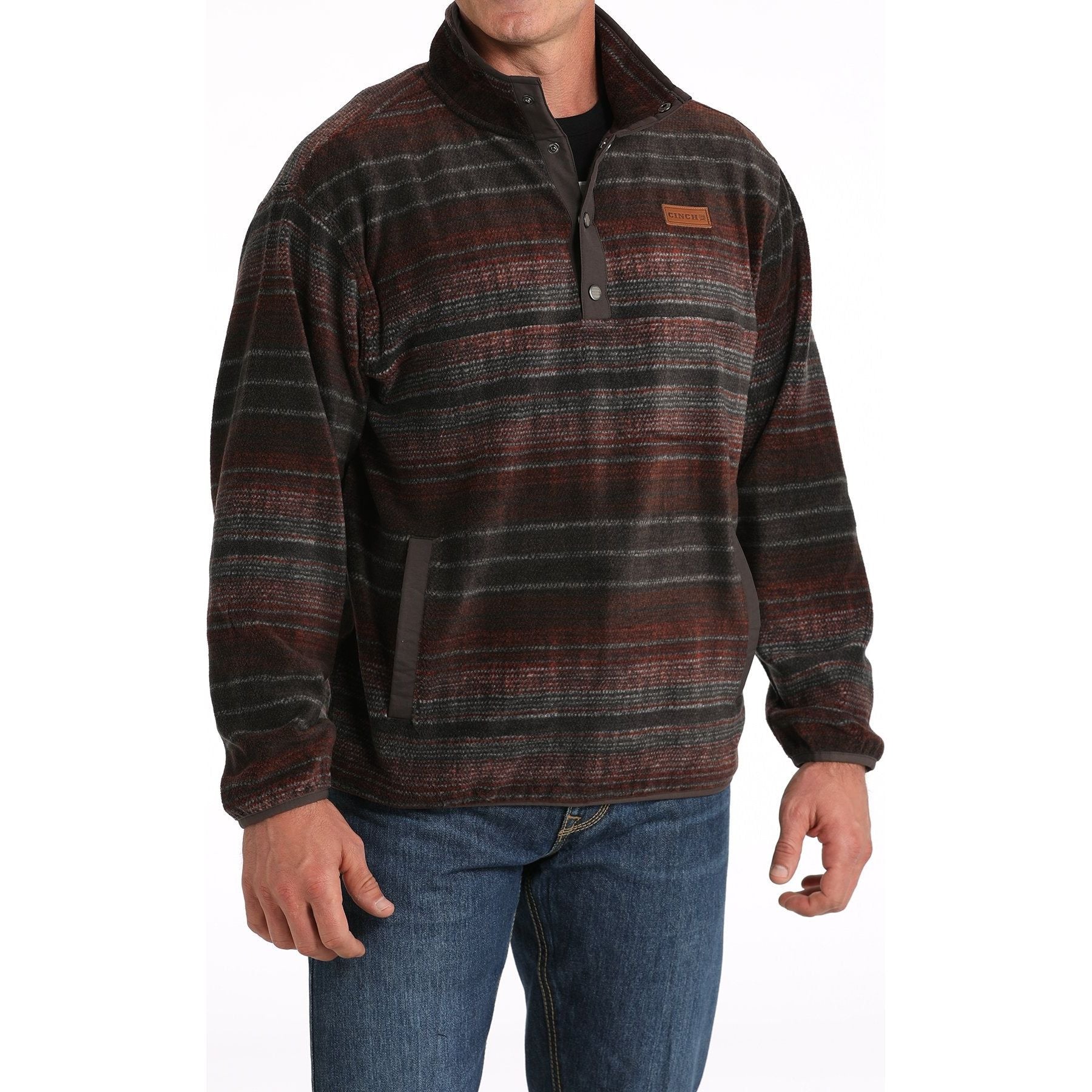 Men's Cinch Fleece Pullover - Brown/Red