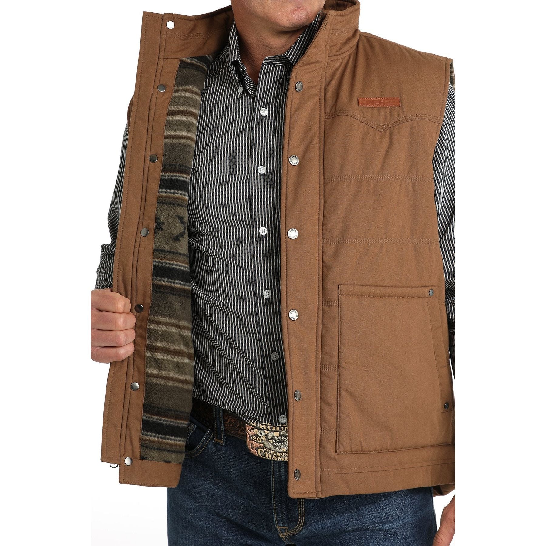 Men' s Cinch Wax Coated Quilted Vest - Brown