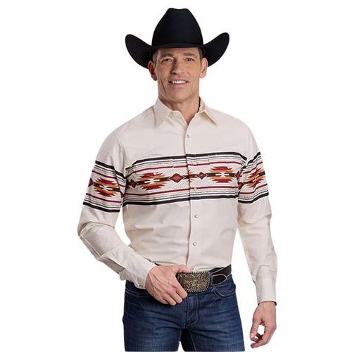 Men's Roper Long Sleeve Snap Border Print Shirt-Aztec Border