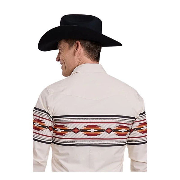 Men's Roper Long Sleeve Snap Border Print Shirt-Aztec Border