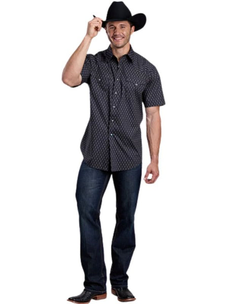 Men's Roper Short Sleeve Snap Shirt-Black Aztec Print
