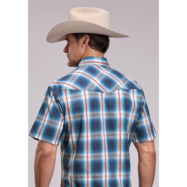 Men's Roper Short Sleeve Snap Shirt-Star Dobby Plaid