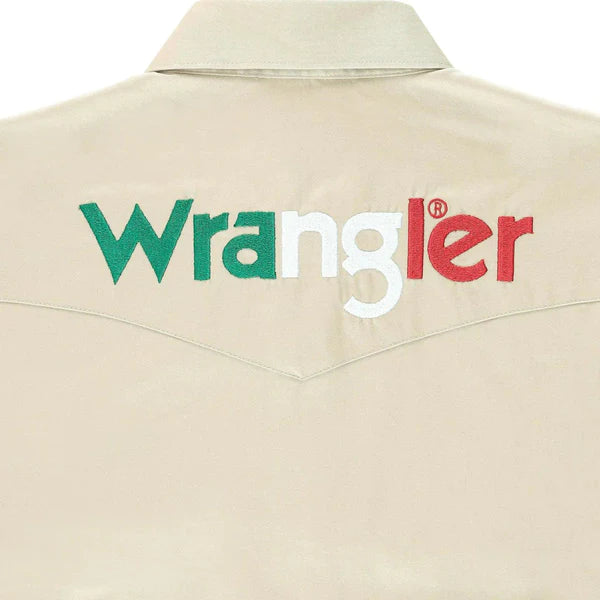Men's Wrangler Team Mexico Logo Snap Long Sleeve Shirt - Tan
