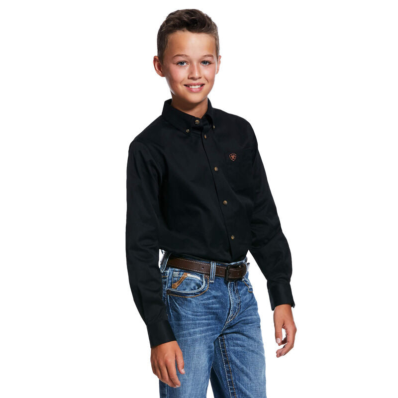 Ariat Boy's Solid Twill Classic Fit Shirt - Black