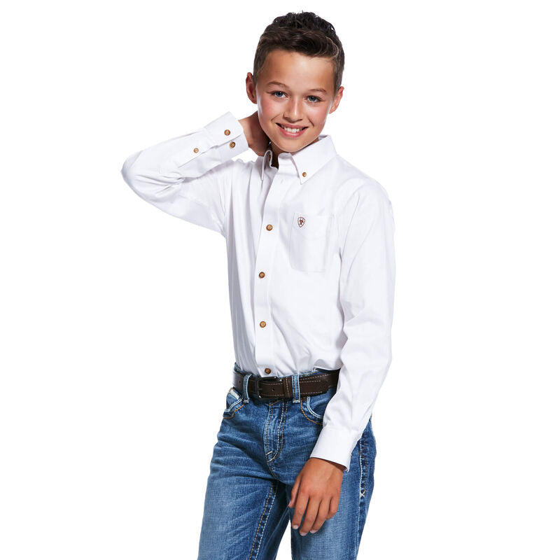 Ariat Boy's Solid Twill Classic Fit Shirt - White
