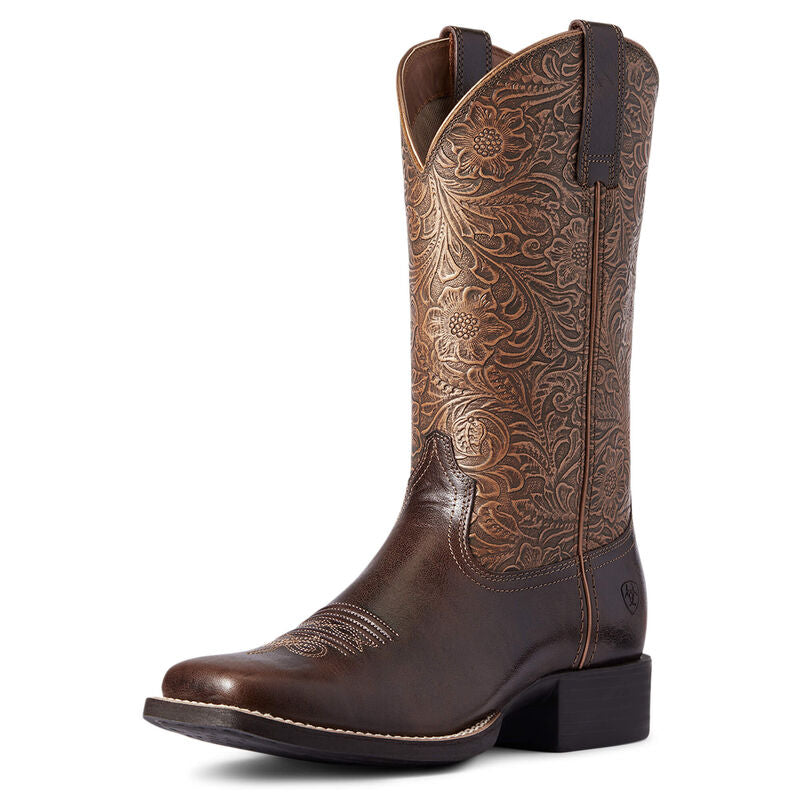 Ariat Women's Round Up Wide Square Toe Brown Western Cowboy Boot