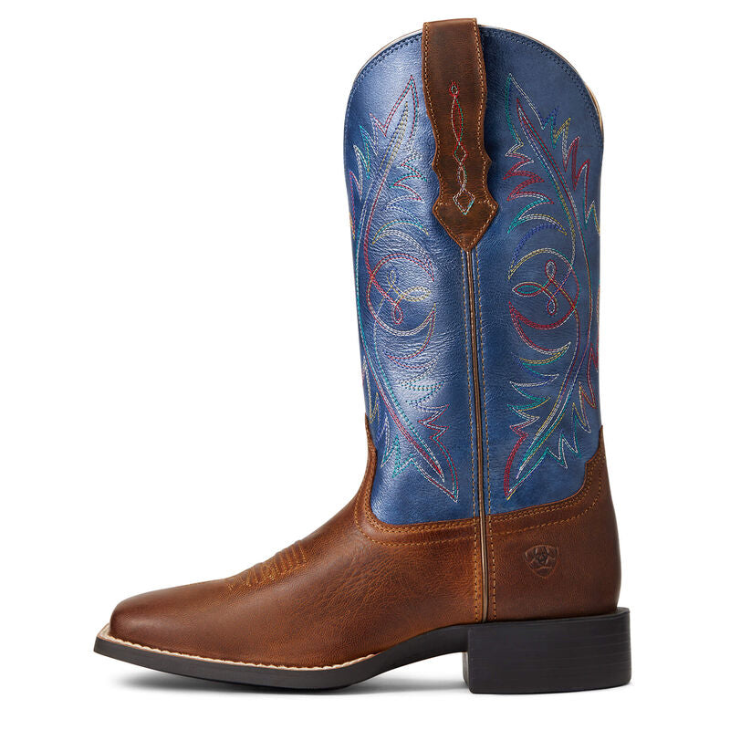 Ariat Women's Sassy Blue Round Up Wide Square Toe Brown Stretch Fit Western Boots
