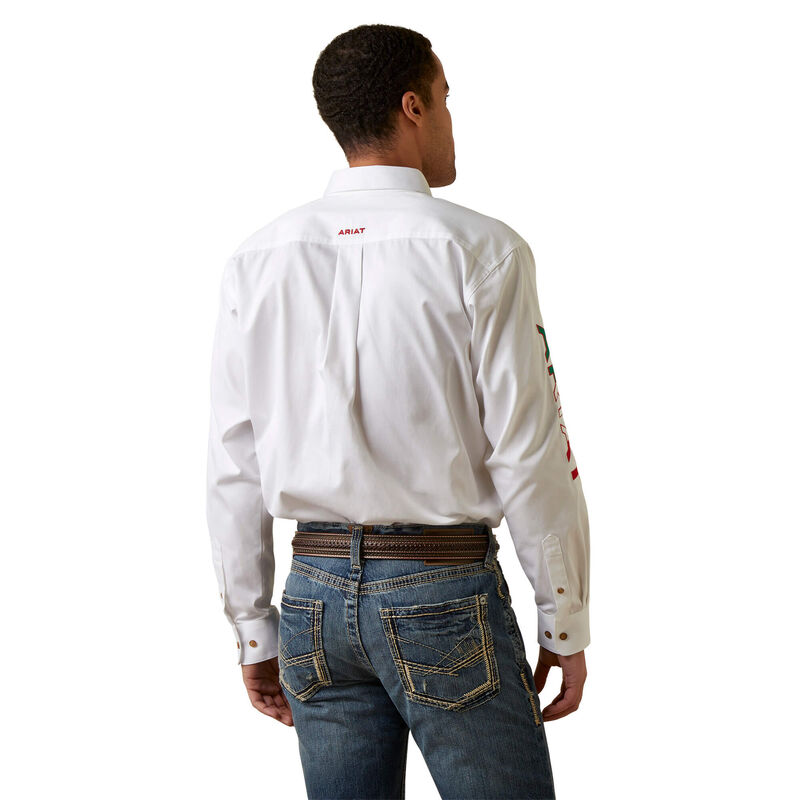 Men's Ariat Team Logo Twill Long Sleeve Shirt White/Mexico