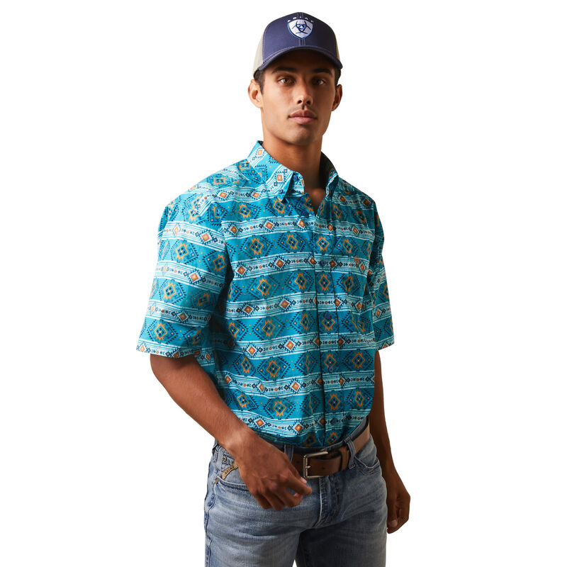 Men's Ariat Konner Classic Fit Short Sleeve Shirt - Enamel Blue