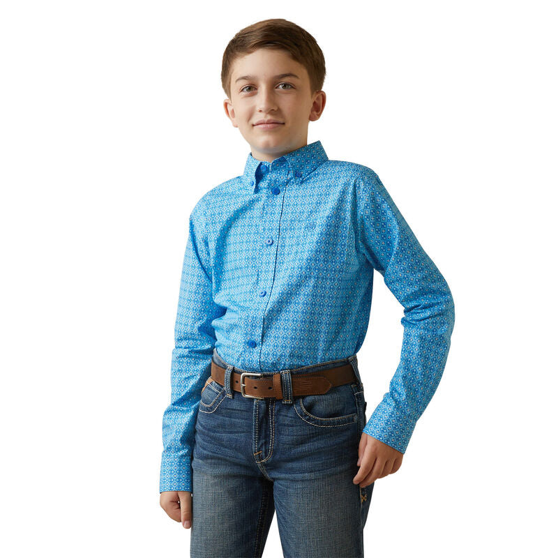 Ariat Boy's Lake Classic Fit Long Sleeve Shirt - Blue Grotto
