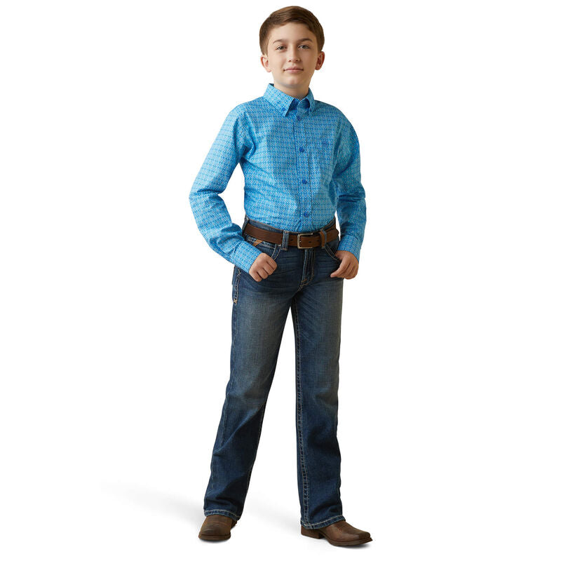 Ariat Boy's Lake Classic Fit Long Sleeve Shirt - Blue Grotto