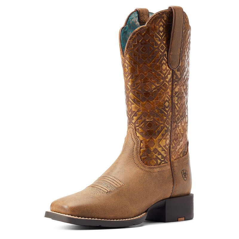 Ariat Women's Round Up Wide Square Toe Western Boot - Bare Brown