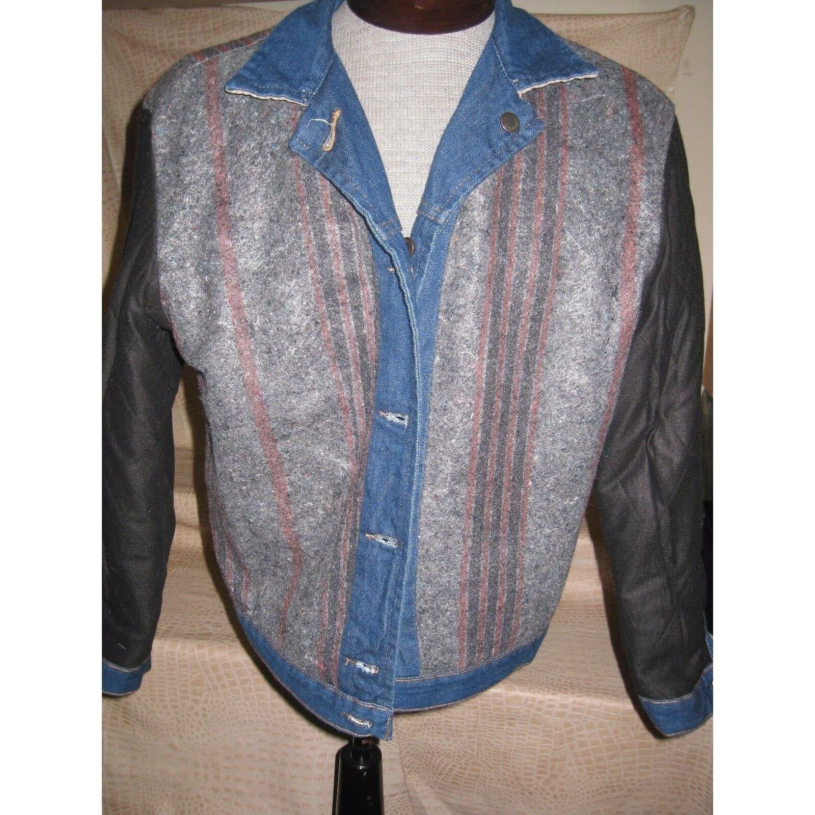 New Mens Wrangler Blanket Lined Blue Denim Western Cowboy Trucker Rodeo Jacket - CWesternwear