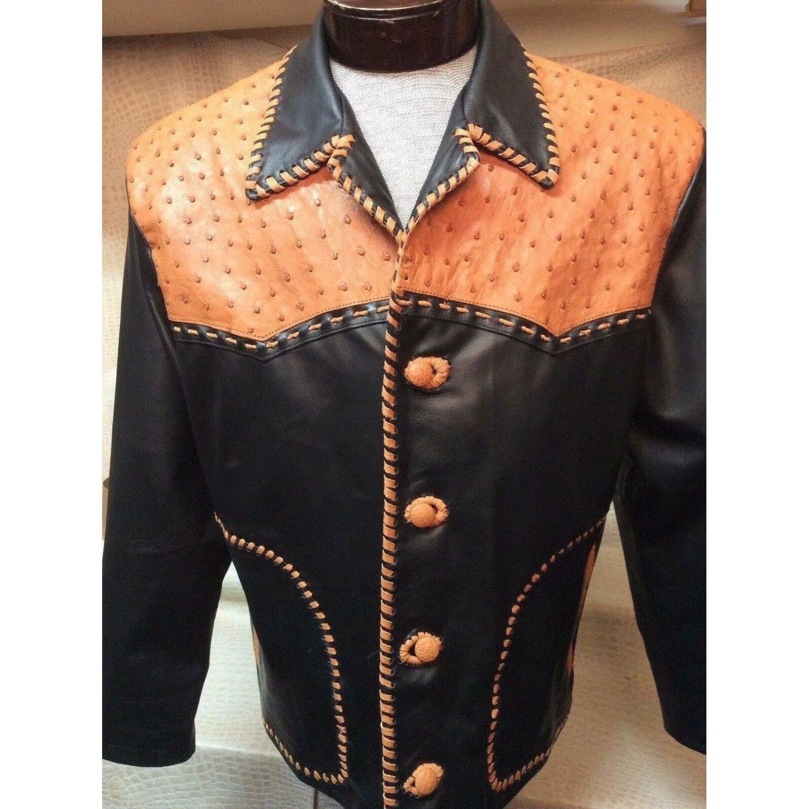 New Mens Exotic Genuine Ostrich Black Leather Western Cowboy Dress Jacket - CWesternwear